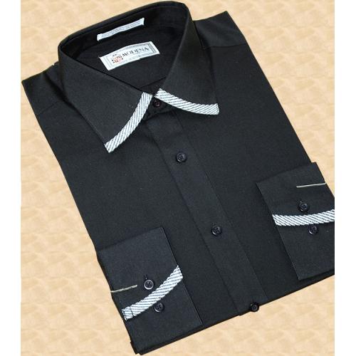 Modena Black with Black/White Trimming Cotton Blend Dress Shirt